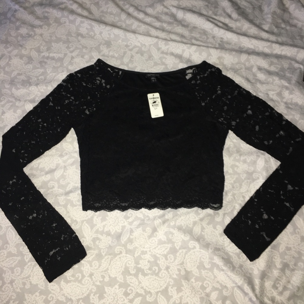 Express Black Lace Crop Top NWT - Picture 2 of 7